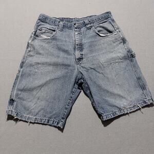 Vintage Wrangler Carpenter Shorts Men's Blue Denim Distressed Relaxed Fit - 34